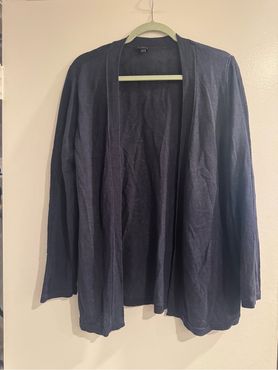 Talbots Sweaters - Talbots 100% Linen Navy Open Front Knit Cardigan Women’s Large